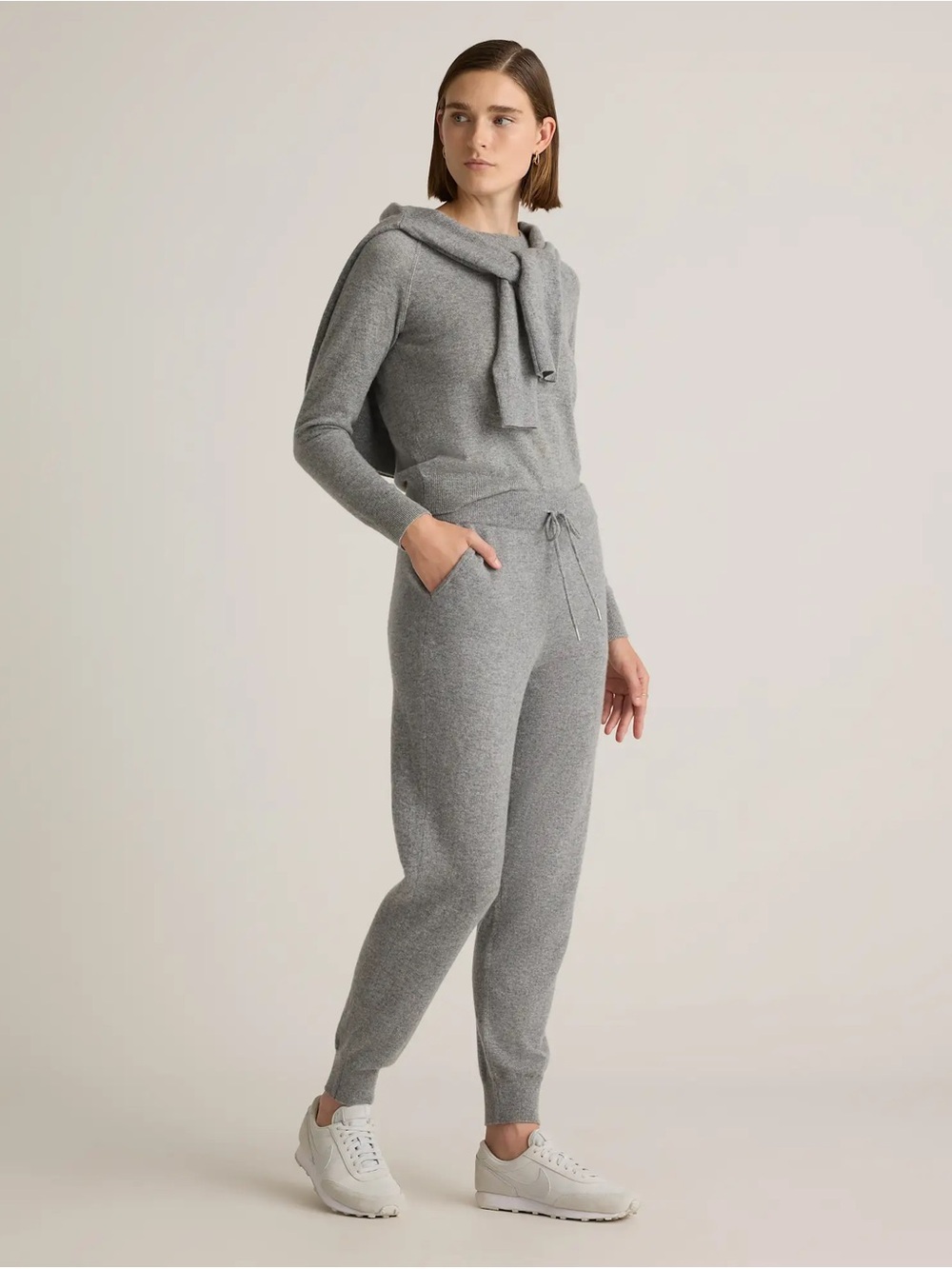 100% Mongolian Cashmere Drawstring Jogger Pants - Heather Gray